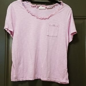 Anthropologie Lilac Short Sleeve Frayed Neck Tee